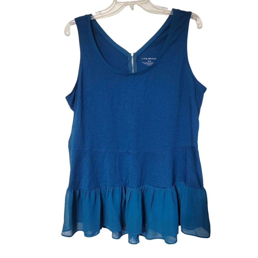 Lane‎ Bryant Teal Blue Sleeveless Tiered Babydoll Peplum Zipper Back Top 14/16